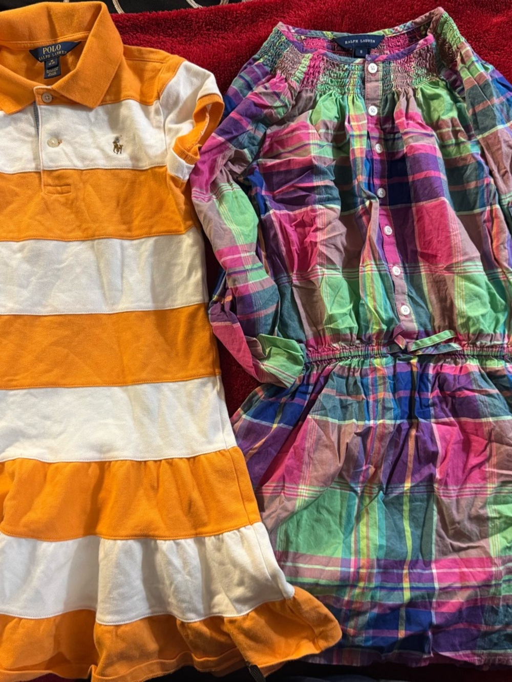 Polo by Ralph Lauren Girls Orange and White Striped Polo Dress